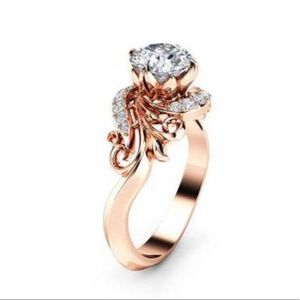 Luxury Rose Filled Ring w/ Champagne Brilliant CZ